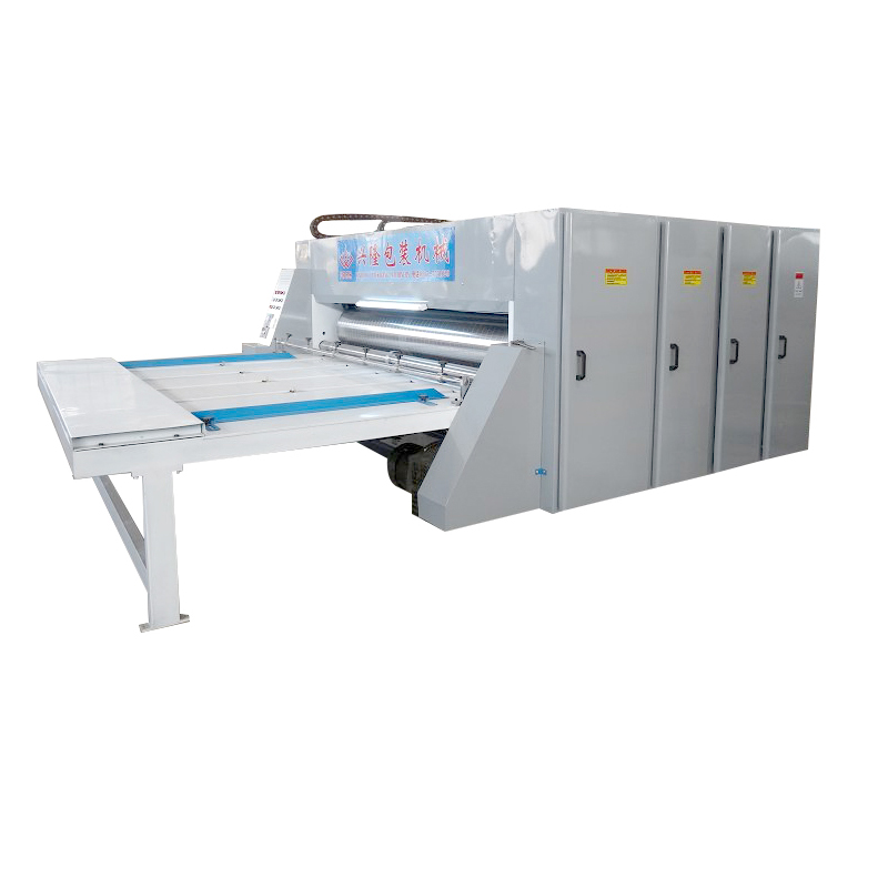 chain feeder four-color flexo printer and slottr machine, semi automatic chain feeding printing slotting die cutter